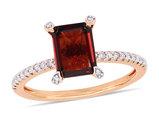 2.13 Carat (ctw) Octagon-Cut Garnet Ring in 10K Rose Pink Gold with Diamonds