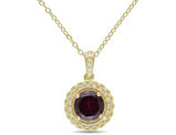 1.60 Carat (ctw) Garnet Pendant Necklace in Yellow Plated Sterling Silver With Chain