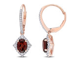 2.02 Carat (ctw) Garnet and White Sapphire Dangle Earrings in 10K Rose Gold with Diamonds