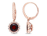 3.20 Carat (ctw) Garnet Dangle Earrings in 14K Rose Gold with Diamonds