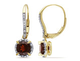 2.00 Carat (ctw) Garnet Dangle Earrings in 10K Yellow Gold with Diamonds