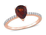 1.30 Carat (ctw) Pear Garnet Ring in 14K Rose Gold with Diamonds