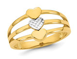 14K Yellow Gold High Polished Triple Heart Promise Ring (SIZE 7)