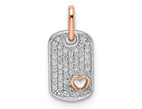 14K White Gold Small Heart Dog Tag Pendant with Diamonds 1/8 Carat (ctw)