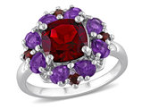 4.44 Carat (ctw) Garnet and Afrikan Amethyst Halo Ring in Sterling Silver