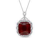 33.31 Carat (ctw) Garnet Pendant Necklace in 14K White Gold with Chain and Diamonds 1.34 carats (ctw)