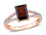 2.13 Carat (ctw) Octagon-Cut Garnet Ring in 14K Rose Pink Gold with Diamonds