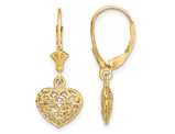 14K Yellow Gold Puffed Heart Dangle Earrings