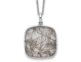 Sterling Silver Square Black Rutilated Quartz Necklace Pendant with Chain