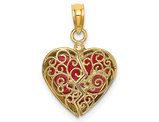 14K Yellow Gold Reversible Heart Opens Charm Pendant (NO Chain)