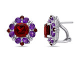 8.88 Carat (ctw) Garnet and African Amethyst Flower Earrings in Sterling Silver