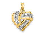 14K Yellow and White Gold Textured Heart Charm Pendant (NO Chain)