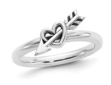 Sterling Silver Polished and Antiqued Heart and Arrow Ring 