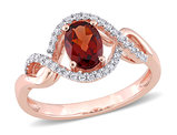 9/10 Carat (ctw) Oval Garnet Crossover Ring 10K Rose Pink Gold with Diamonds