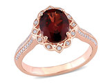 2.00 Carat (ctw) Oval Garnet Ring in 14K Rose Gold with Diamonds