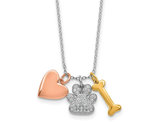 Sterling Silver Pawprint, Heart, and Bone Charm Necklace