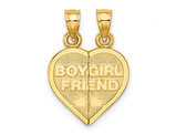 14K Yellow Gold BOY-GIRL FRIEND Break-apart Heart Charm Pendant (NO CHAINS)