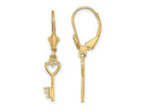 14K Yellow Gold Heart Key Leverback Dangle Earrings