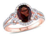 2.10 Carat (ctw) Oval Garnet Ring 10K Rose Pink Gold with Diamonds 1/3 carat (ctw)