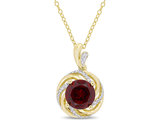 2.14 Carat (ctw) Garnet and White Topaz Pendant Necklace Yellow Plated Sterling Silver With Chain