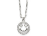 Sterling Silver Smiley Face Eye Hearts Charm Pendant Necklace with Chain