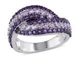 1.53 (ctw) Afrikan Amethyst & Rose De France Cross Over Ring in Sterling Silver