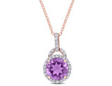 2.96 Carat (ctw) Amethyst and White Topaz Pendant Necklace in Rose Plated Sterling Silver with Chain