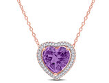 3.25 Carat (ctw) Amethyst and Diamond Heart Pendant Necklace in Rose Sterling Silver with Chain