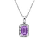 7/8 Carat (ctw) Amethyst Emerald Cut Halo Pendant Necklace in 10K White Gold with Chain