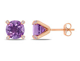 3.00 Carat (ctw) Round Amethyst Solitaire Stud Earrings in 10K Rose Gold