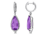 9.00 Carat (ctw) Amethyst Drop Leverback Earrings in 10K White Gold with Diamonds