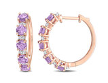 2.54 Carat (ctw) Amethyst and White Topaz Hoop Earrings in Rose Plated Sterling Silver