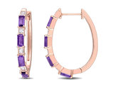 2.16 Carat (ctw) Africa Amethyst and White Topaz Hoop Earrings in Rose Plated Sterling Silver