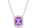 2.00 Carat (ctw) Amethyst and Diamond Halo Pendant Necklace in 14K Rose Gold with Chain