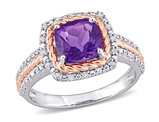 1.45 Carat (ctw) Amethyst and Diamond Accent Halo Ring in Sterling Silver