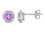 4/5 Carat (ctw) Amethyst Halo Stud Earrings in Sterling Silver