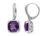 6.00 Carat (ctw) Africa Amethyst Dangle Earrings in Sterling Silver with Diamonds