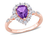 1.61 Carat (ctw) Amethyst and Lab Created White Sapphire Halo Ring 10K Rose Pink Gold