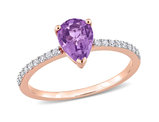 0.96 Carat (ctw) TearDrop Amethyst Ring in 14K Rose Pink Gold with Diamonds