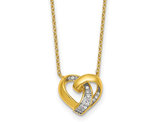 Yellow Plated Sterling Silver Love Knot Heart Pendant Necklace with Chain and Cubic Zirconias