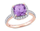 2.77 Carat (ctw) Amethyst Cushion Cut and White Topaz Ring in 10K Rose Pink Gold