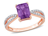 1.34 Carat (ctw) Octagon-Cut Amethyst Ring in 14K Rose Pink Gold with Diamonds