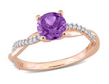 7/8 Carat (ctw) Amethyst Crossover Ring in 14K Rose Pink Gold with Diamonds