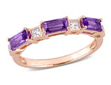 4/5 Carat (ctw) Amethyst Bagette-Cut and White Topaz Ring Band in 10K Rose Pink Gold