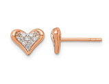 Rose Plated Sterling Silver Heart Post Earrings with Cubic Zirconias