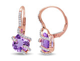 4.00 Carat (ctw) Amethyst Leverback Earrings in 10K Rose Gold with Diamonds