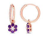 7/8 Carat (ctw) African  Amethyst and White Topaz Flower Dangle Hoop Earrings in 10K Rose Gold