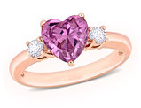 2.30 Carat (ctw) Lab-Created Pink and White Sapphire Heart Ring in Rose Sterling Silver