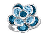 7.32 Carat (ctw) London Blue Topaz Flower Ring in Sterling Silver