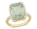 6.87 Carat (ctw) Green Quartz and White Topaz Ring in Yellow Sterling Silver